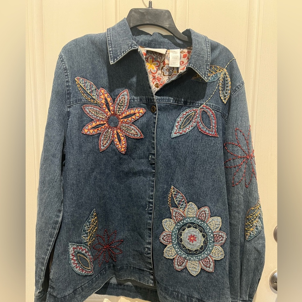 Alfred Dunner jacket denim blue, embroidered flowers‎ cotton blend